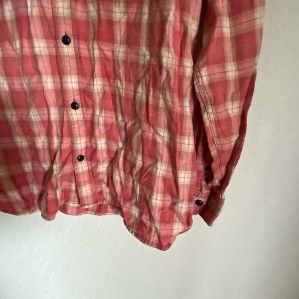 Gap Red Plaid Upcycled Patchwork Graphic Natural … - image 8
